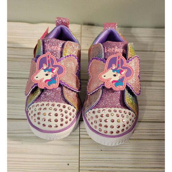 Skechers NWT Girls Rainbow Unicorn Twinkle Toes Light-up Sneakers Size 7 - Picture 1 of 6